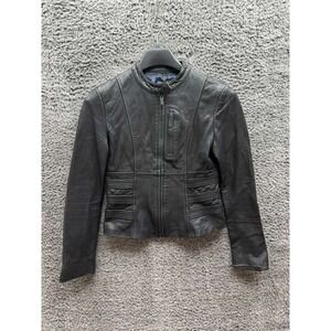 Top Gun Short Genuine Lambskin Leather Full Zip Biker Jacket Black Womens Size S